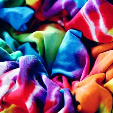 Close up of bunched together tie dyed fabric